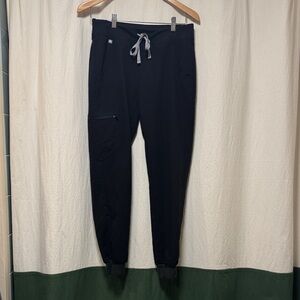 Figs Black Jogger Sweatpants with Gray Drawstring